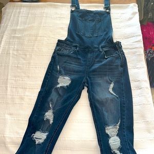 Kancan Wom Sz Lg Distressed Denim Overalls